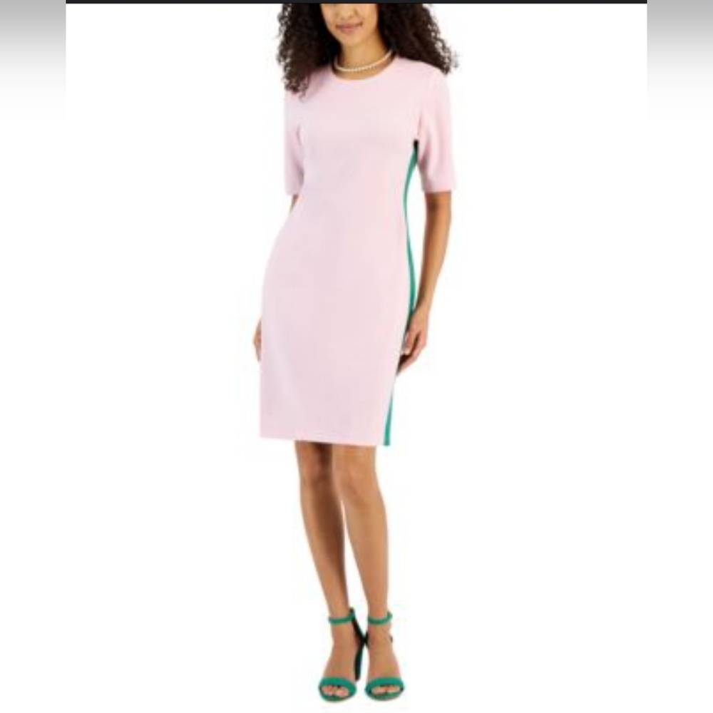 Kasper Pink Sheath Dress with Green Side Stripe